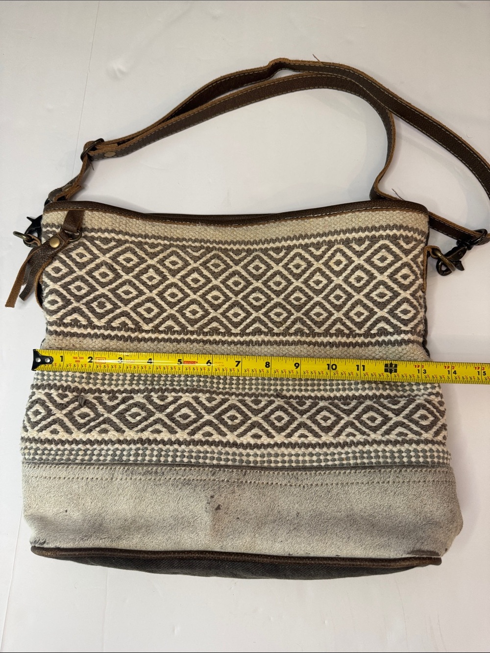 Myra Bag Boho Beige & Brown, Cowhide, Cotton, Leather, Crossbody Bag/ Purse - Picture 6 of 12
